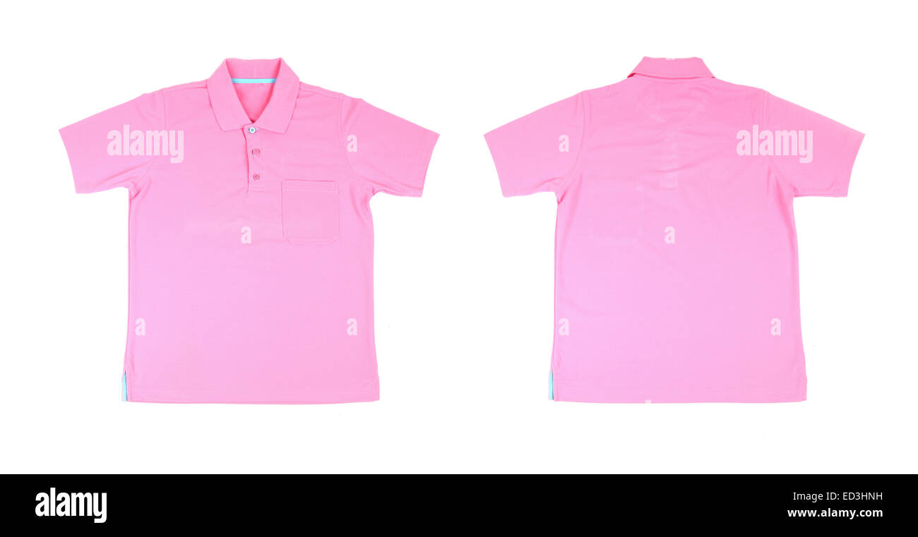 Blank Pink Polo Shirt, Front and Back View, Isolated White