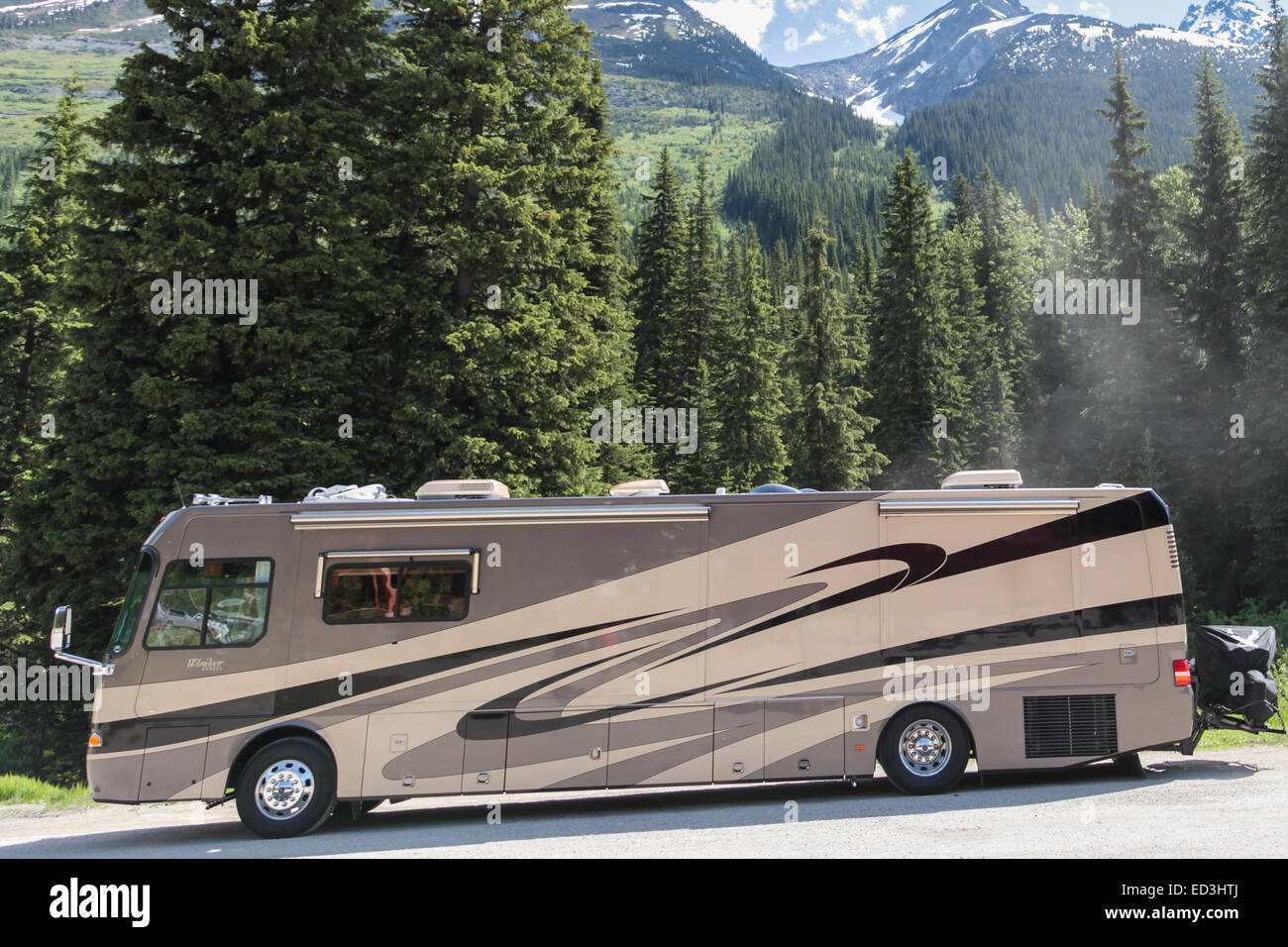 Rogers Pass, British Columbia, Canada. Large RV parked in rest area