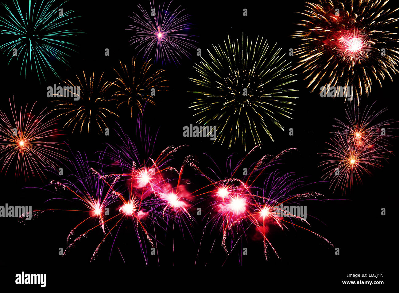 fireworks background with rockets in different colors Stock Photo Alamy