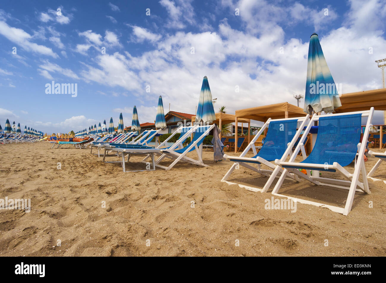 Umbrellas and chairs in Versilia, Italy Stock Photo