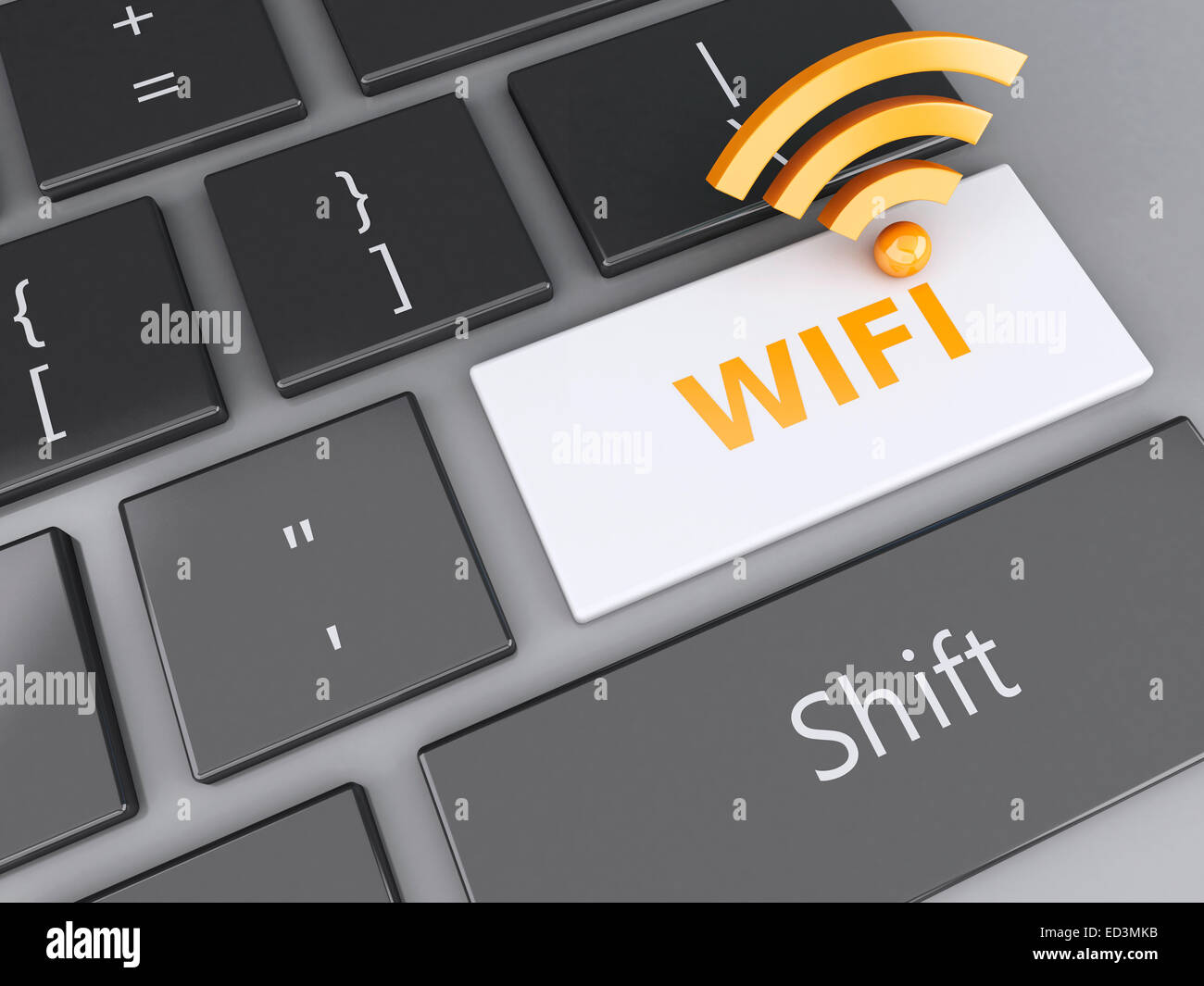image of 3d illustration. Wifi icon and wifi button on computer ...