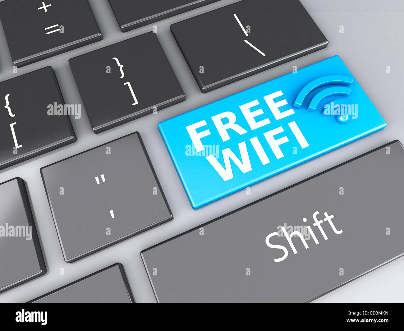 image of 3d illustration. Wifi icon and free wifi button on computer ...