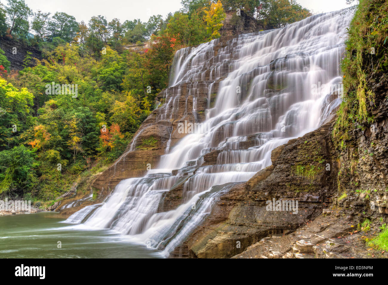 Ithaca Falls - one of the most powerful waterfalls in the region, near the Cornell Campus in Ithaca, New York Stock Photo