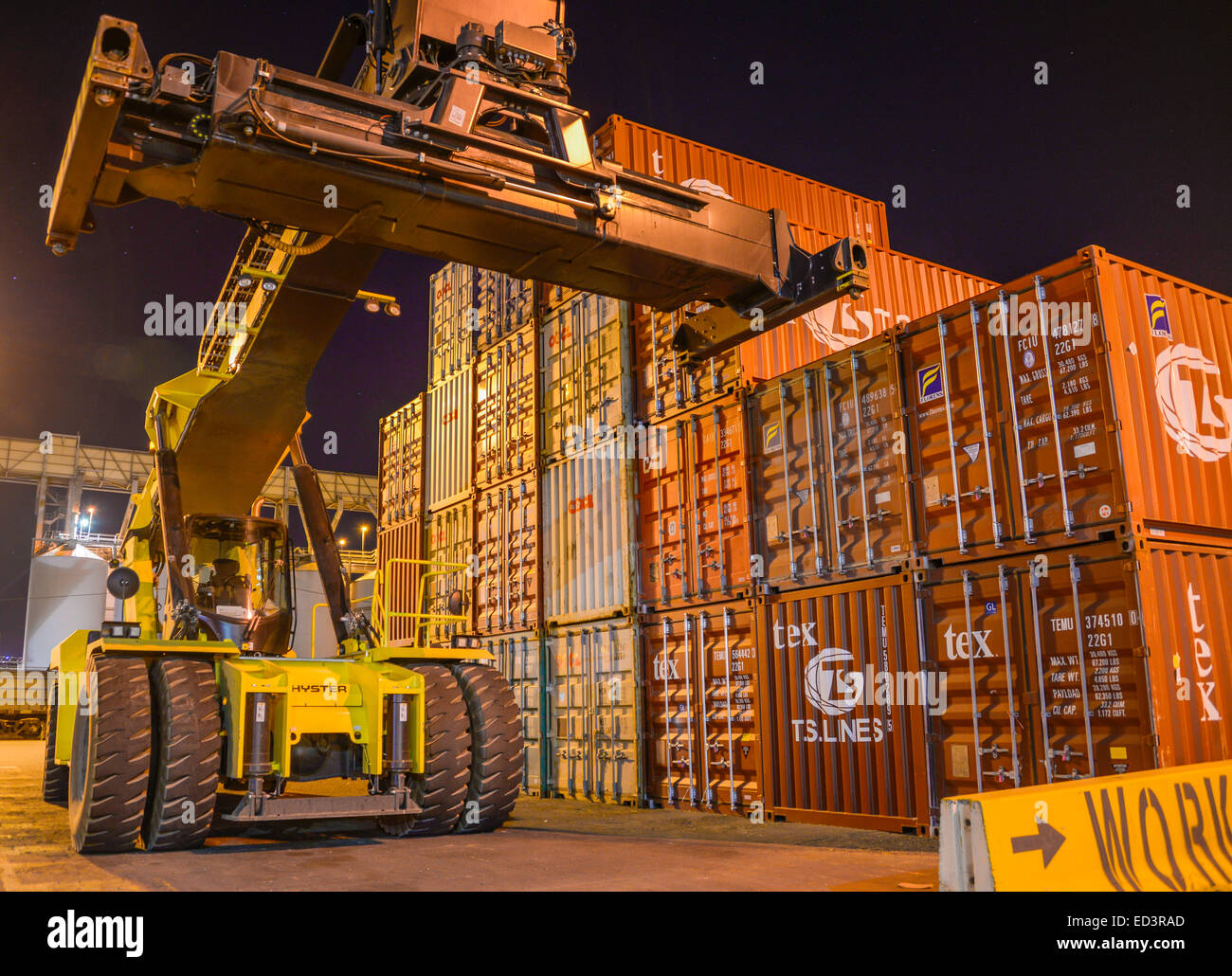 shipping containers tractor at docks Melbourne dockside Stock Photo Alamy