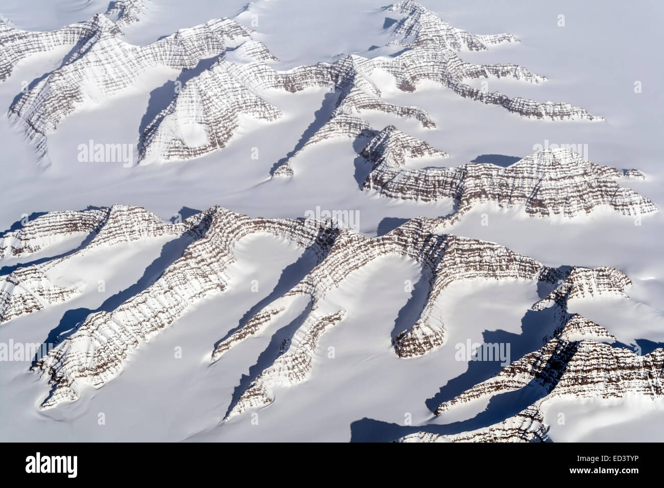 Aerial View of Greenland's Watkins Range Mountains and Glaciers Stock Photo