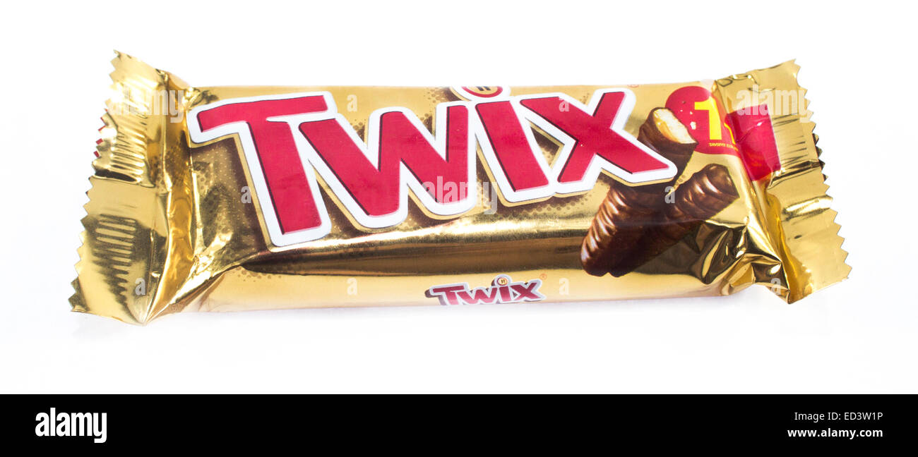 Amman, Jordan December 5, 2014 Twix chocolate bar isolated on white