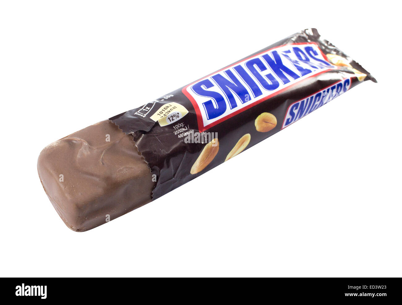 Amman, Jordan - December 5, 2014: Snickers chocolate bar isolated on white background. Snickers chocolate bar made by Mars, Inco Stock Photo
