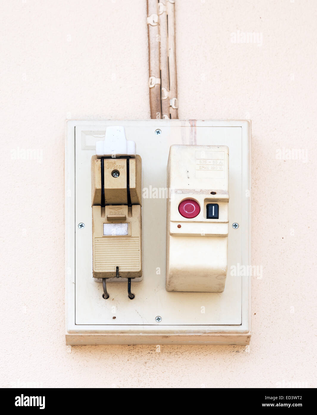 Old breaker box on the wall of urban house Stock Photo Alamy