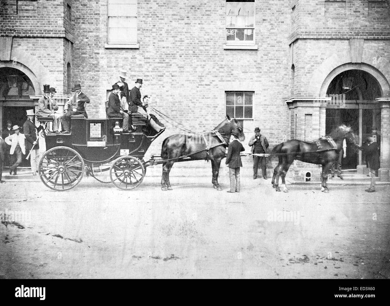 Victorian Royal mail stagecoach coach and horses C.1860s Stock Photo
