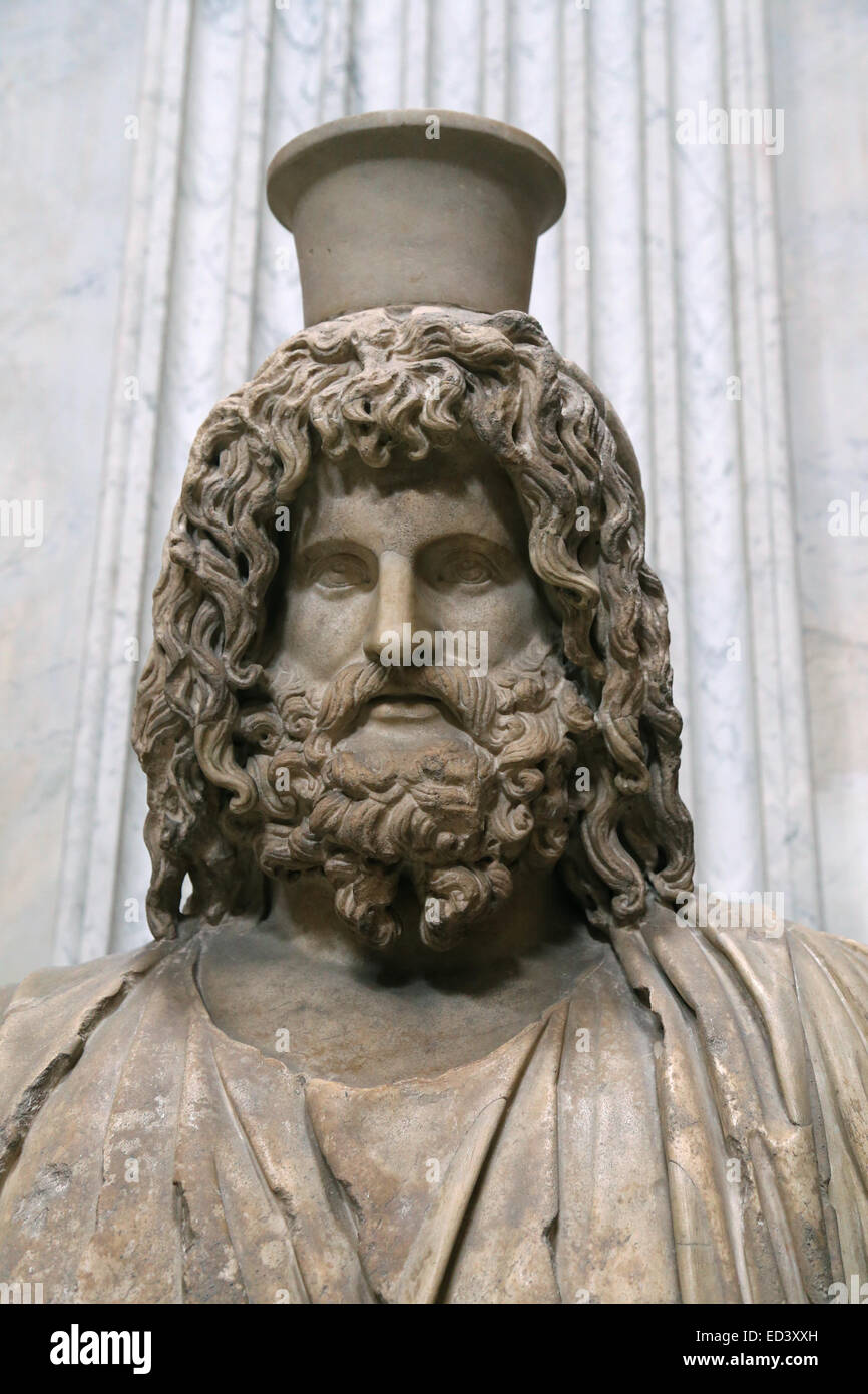 Bust of Serapis. Marble, roman copy, after a Greek original from the 4th century BC, stored in the Serapaeum of Alexandria. Stock Photo