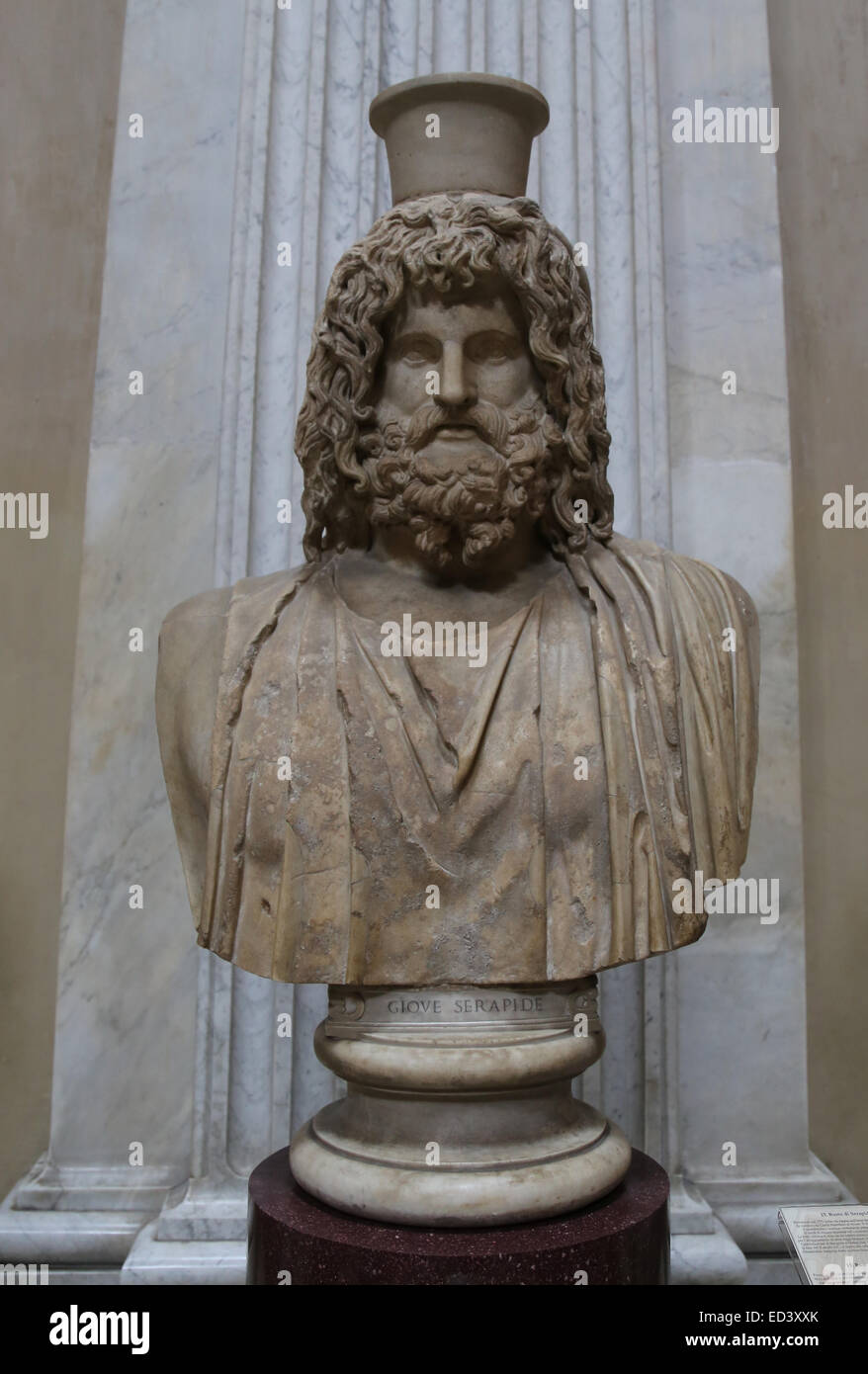 Bust of Serapis. Marble, roman copy, after a Greek original from the 4th century BC, stored in the Serapaeum of Alexandria. Copy Stock Photo