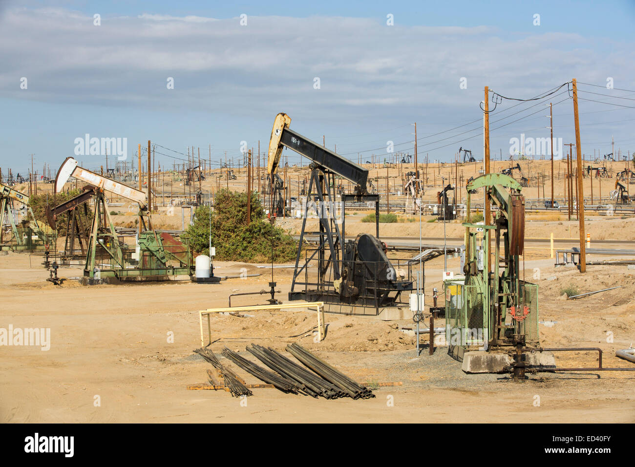 Oil fields near Bakersfield in California's Central Valley, USA Stock