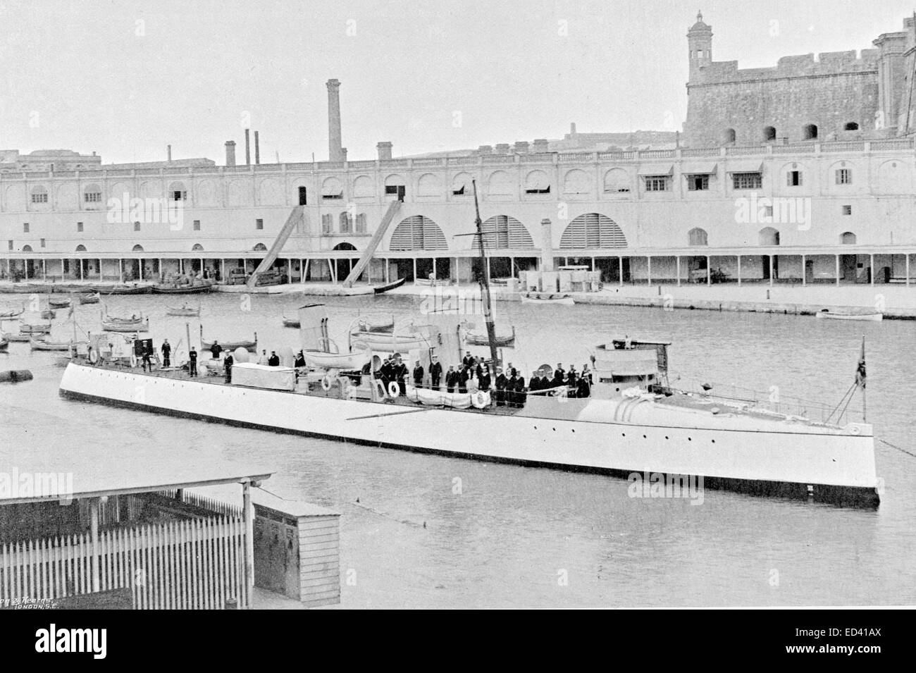 Royal Navy Torpedo Boat Destroyer Malta 1896 Stock Photo