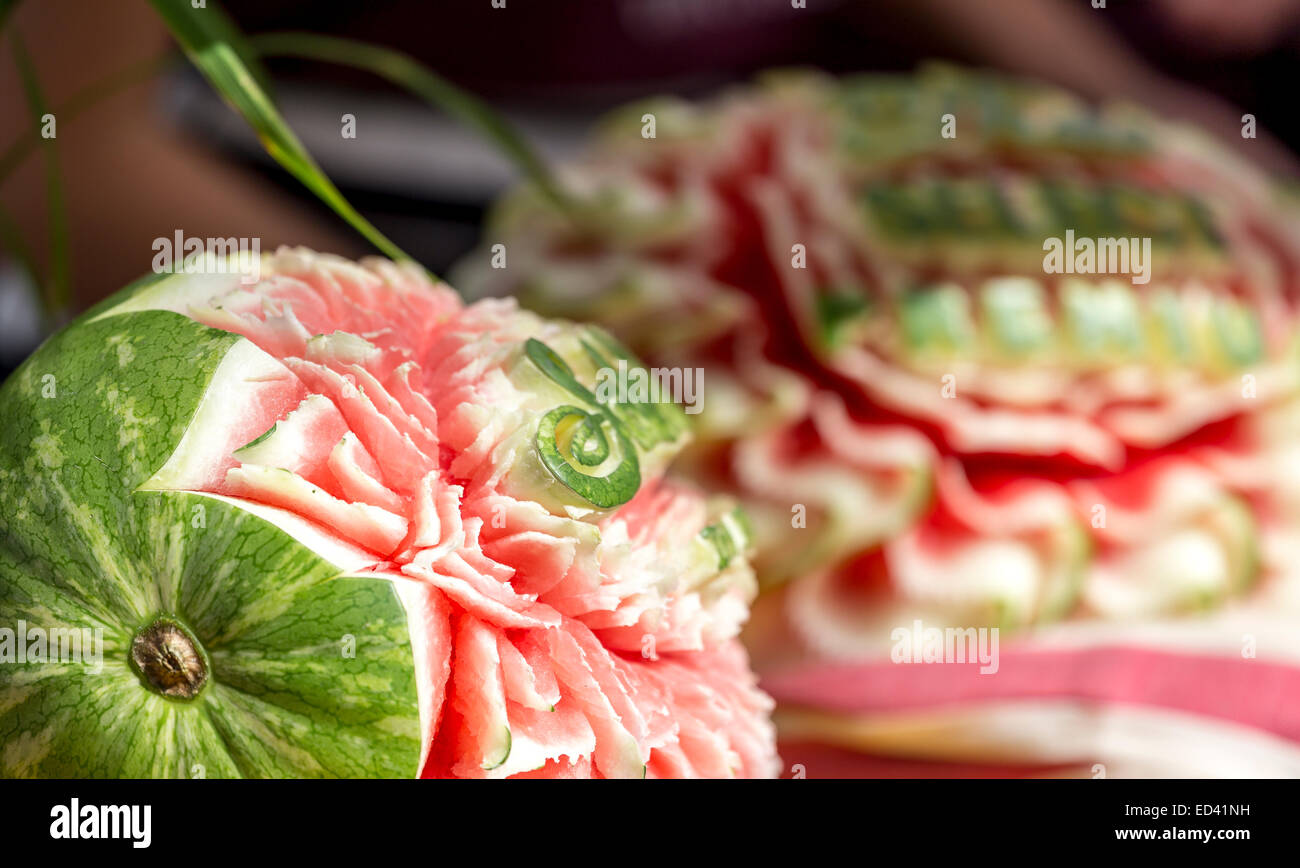 Thai watermelon carving Stock Photo