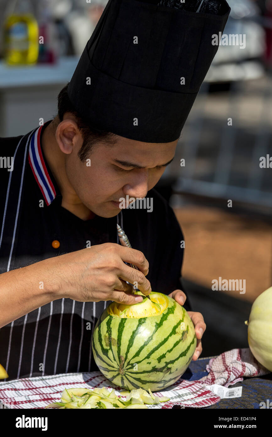 Thai watermelon carving Stock Photo