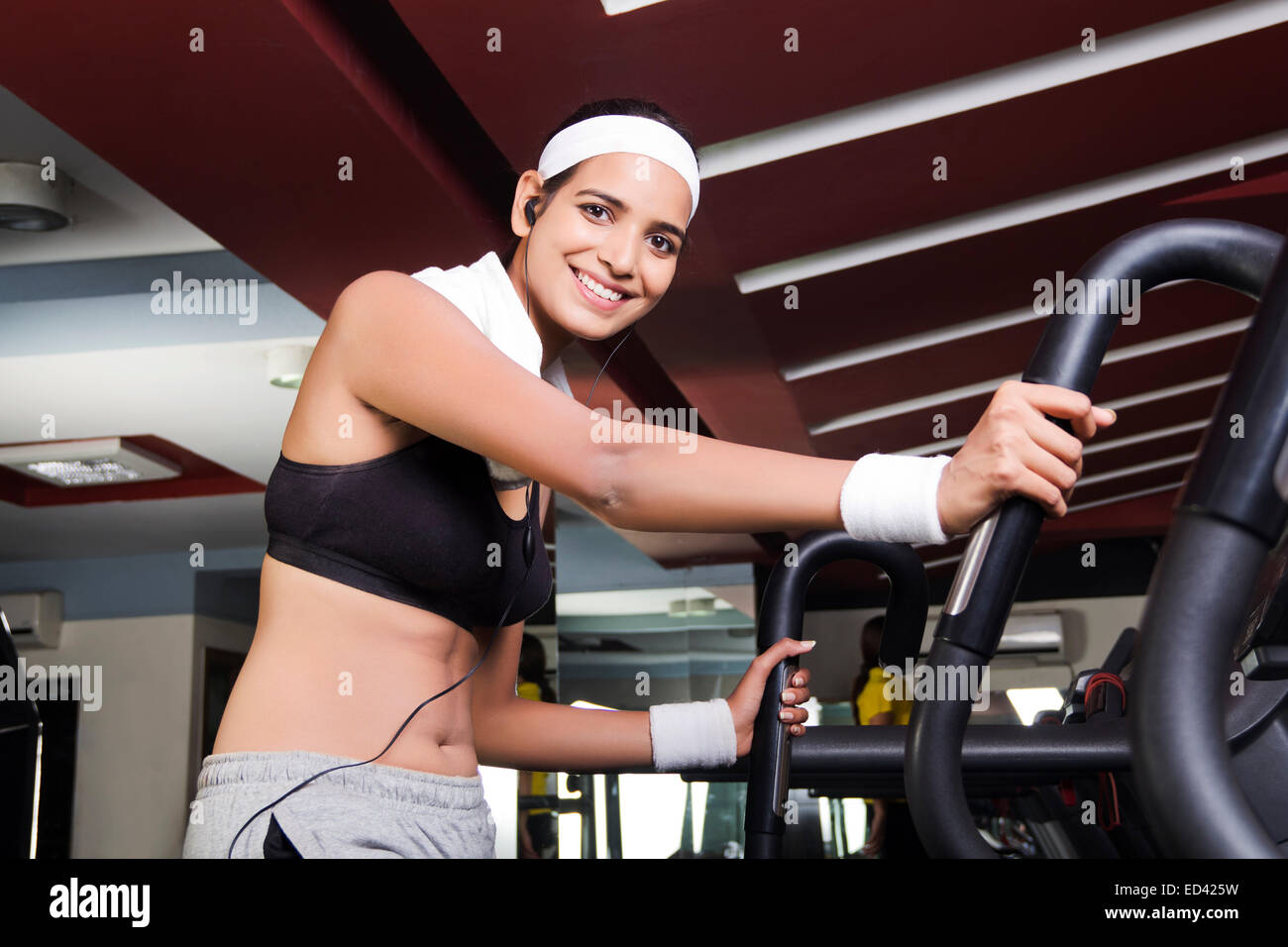 1 indian sports lady gym Tread Mill Running Stock Photo Alamy