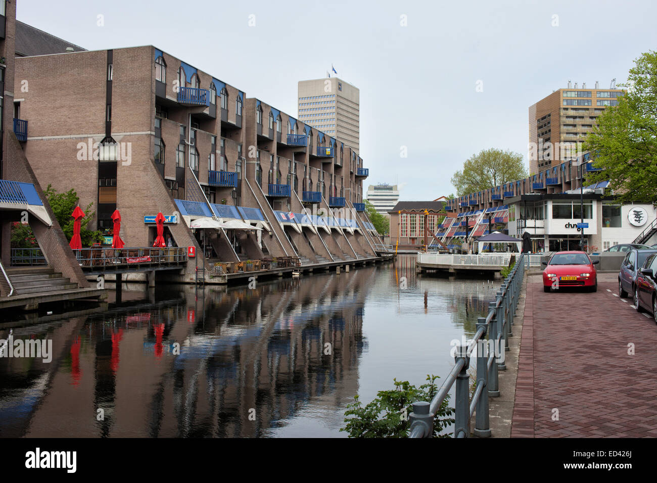 Modern apartment houses by the canal in Rotterdam city centre, Holland, Netherlands. Stock Photo