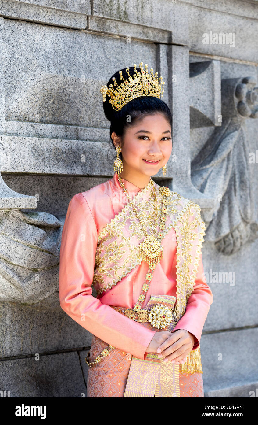 Thai woman wearing traditional attire Stock Photo