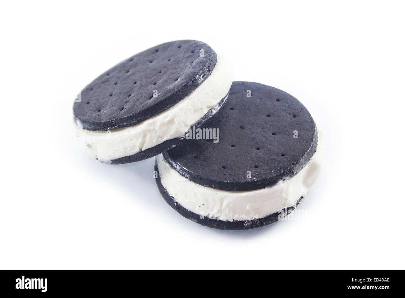 Vanilla and cookie ice cream sandwich bar on white background Stock Photo Alamy