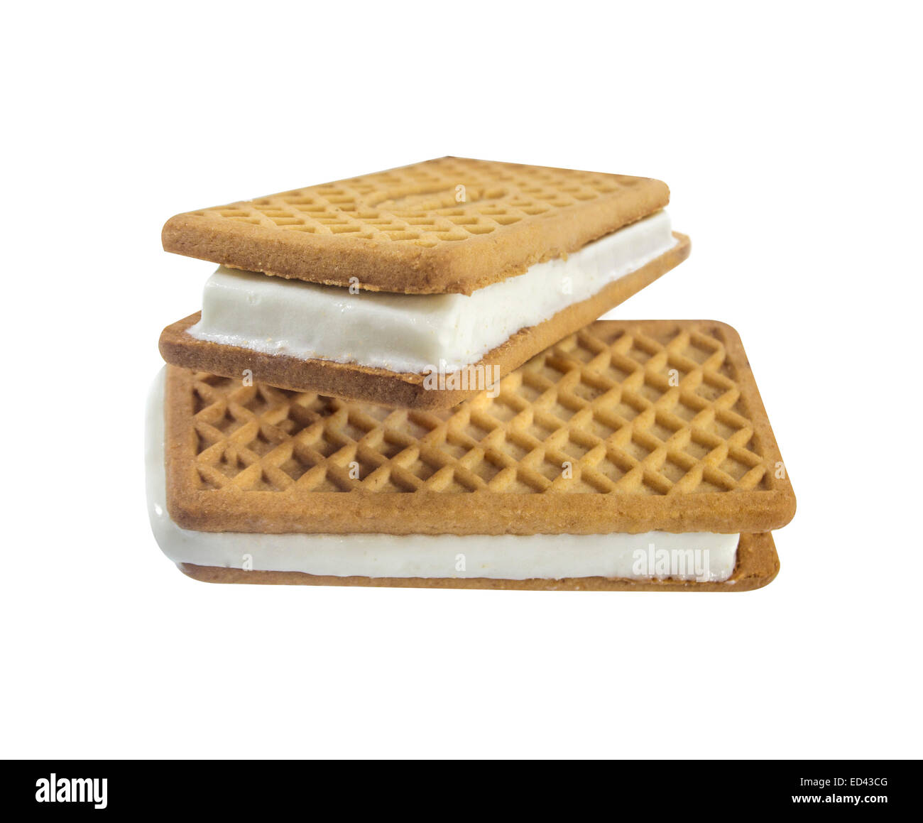 Vanilla and cookie ice cream sandwich bar on white background Stock Photo Alamy