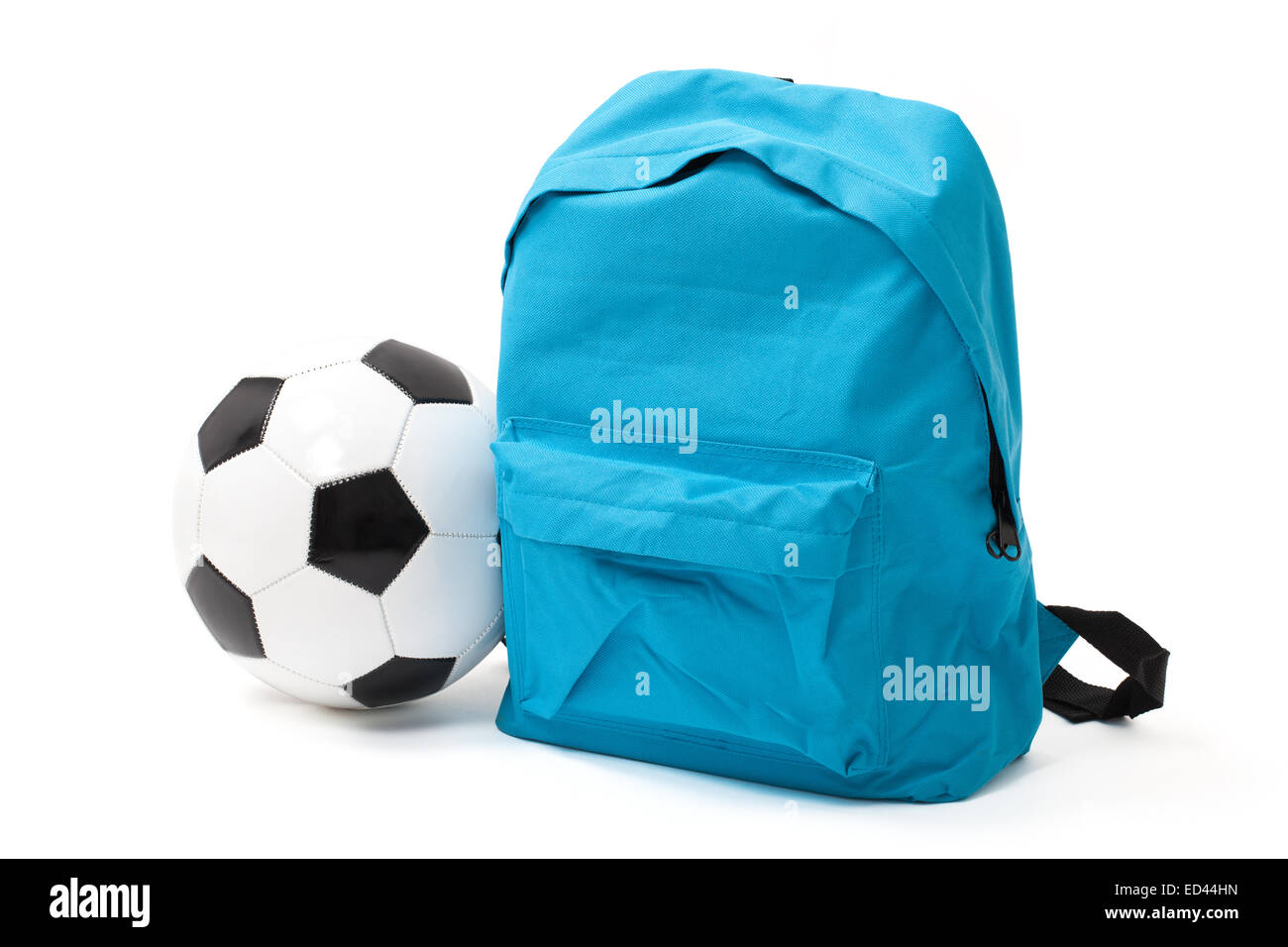 School bag and ball with clipping path on white. Stock Photo