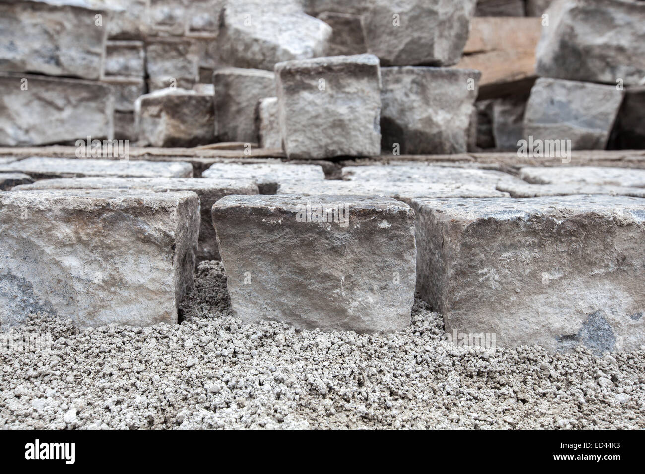 Reconstruction of a paved street in the city. Stock Photo