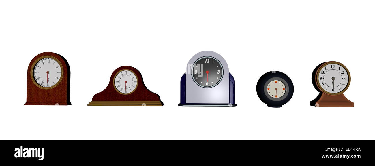 Several different old clocks in white background Stock Photo Alamy