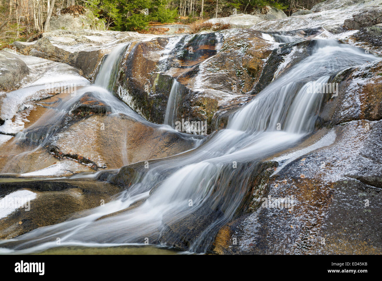 Step Falls along Wight Brook at Step Falls Nature Preserve in Newry, Maine USA during the autumn months. Stock Photo