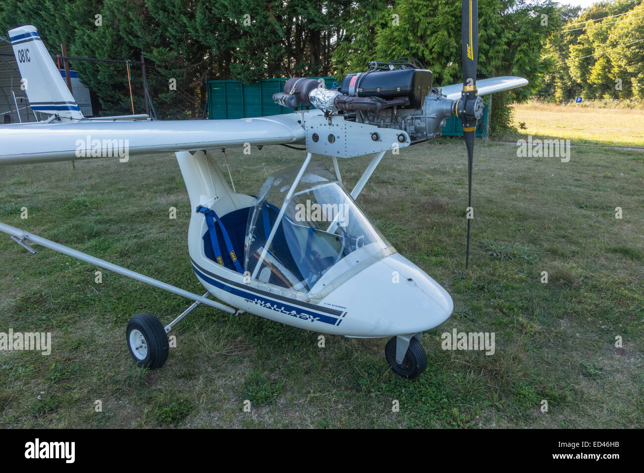 ULM Microlight, Microlite aircraft ready to fly at small airstrip, airfield Stock Photo