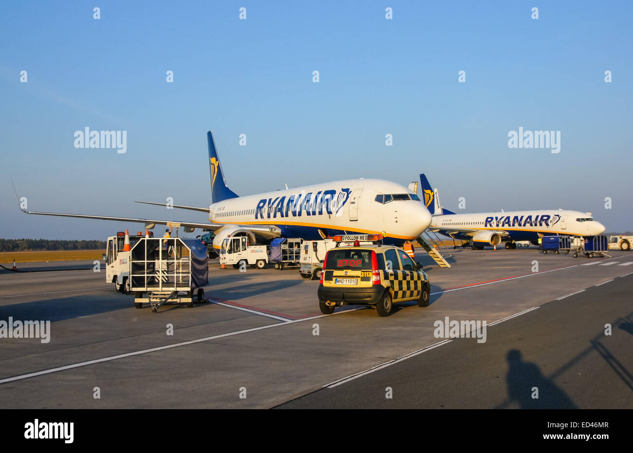 Ryanair Boeing 737 - 800 planes at Warsaw Modlin Airport, Poland Stock Photo