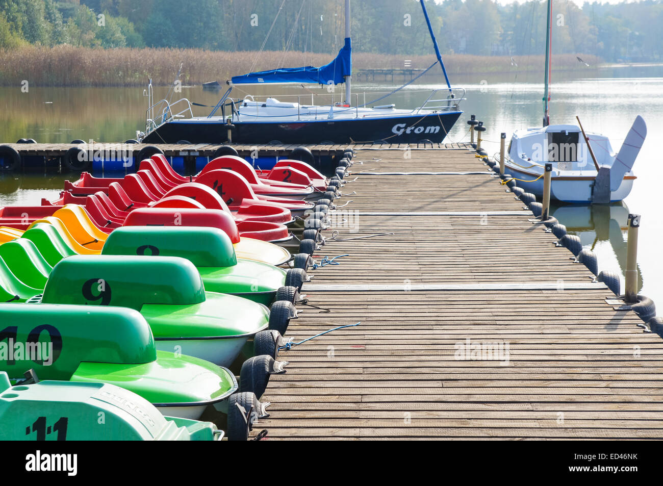 Boats on the Zdworskie Lake, Poland Stock Photo