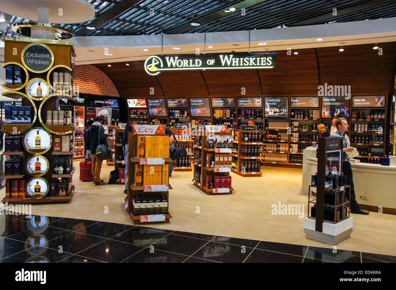 World of Whiskies at World Duty Free shop at London Stansted Airport Essex England United Kingdom UK Stock Photo