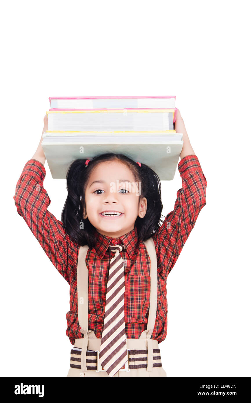 1 indian child girl student Carry Books Stock Photo