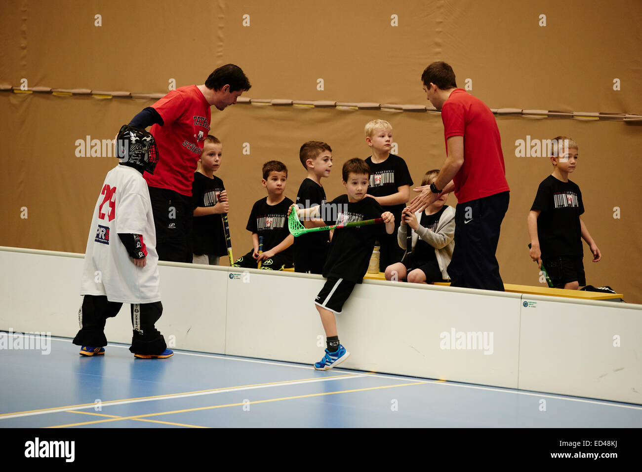 Children Boys Schoolchildren Playing Floorball Floor Hockey