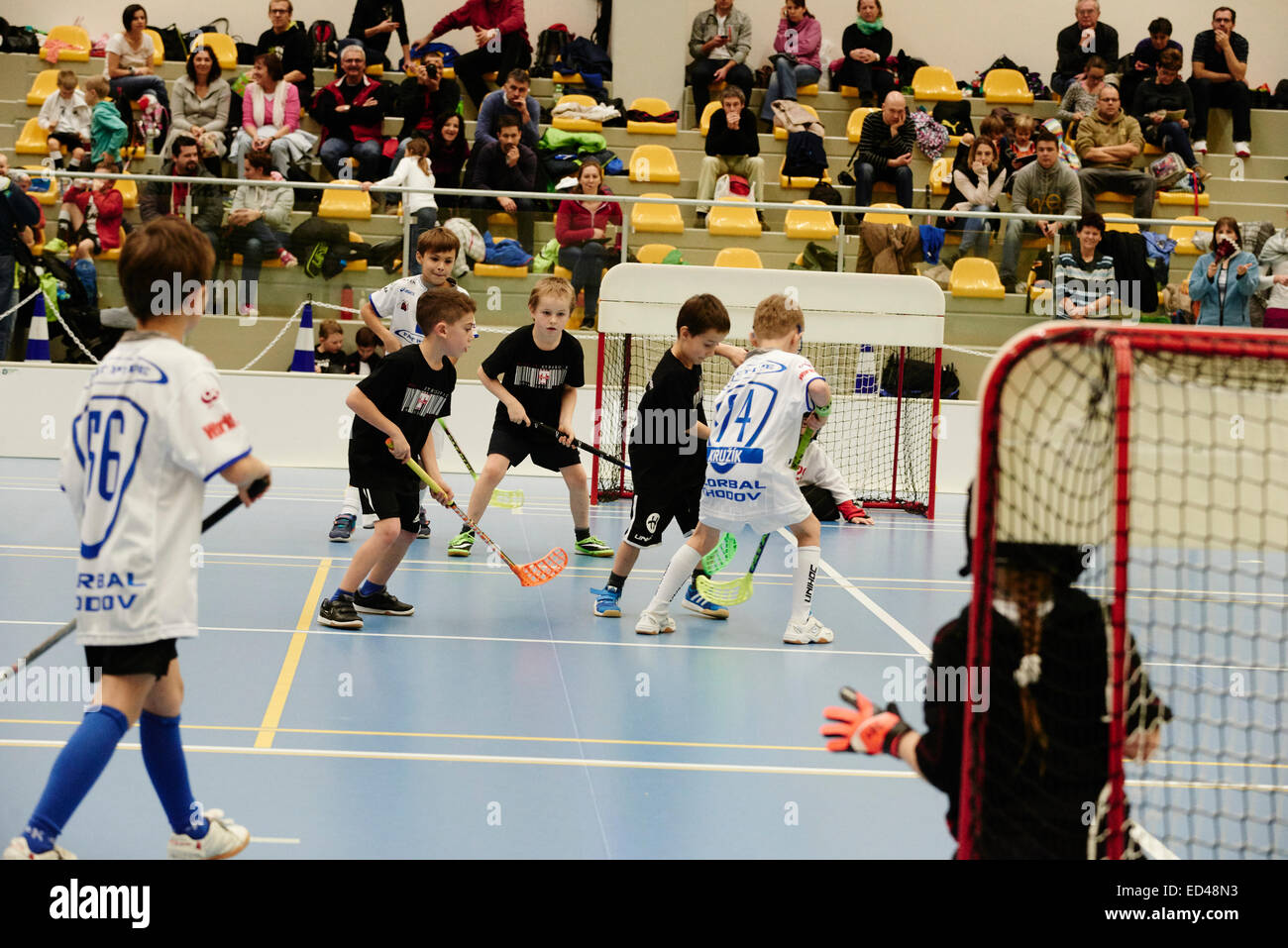 Children Boys Schoolchildren Playing Floorball Floor Hockey