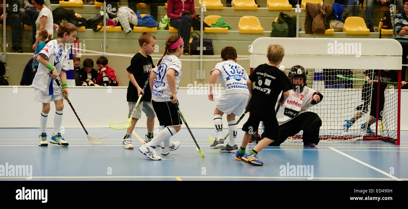 Children Boys Schoolchildren Playing Floorball Floor Hockey