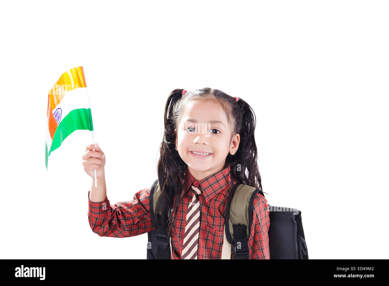 1 indian child girl schooll student flag Independence day Stock Photo