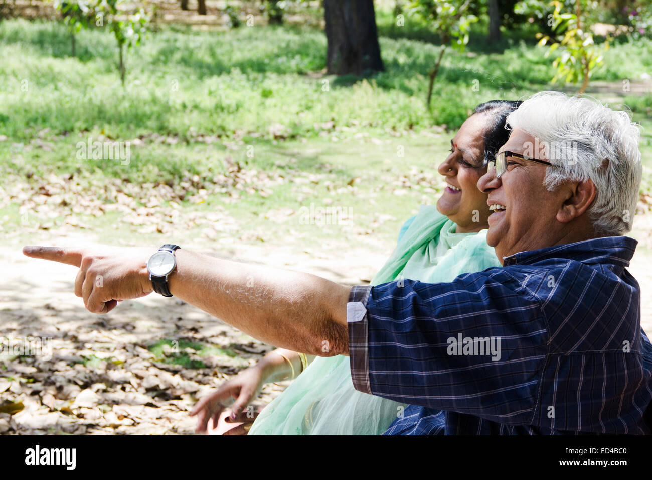 indian Old married couple park enjoy Stock Photo