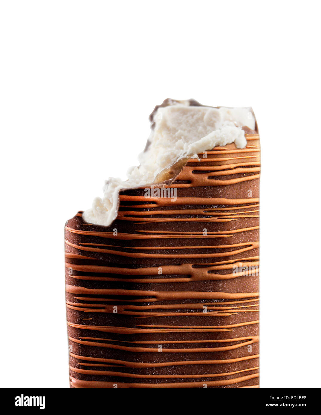 bite ice cream covered with chocolate isolated on white background