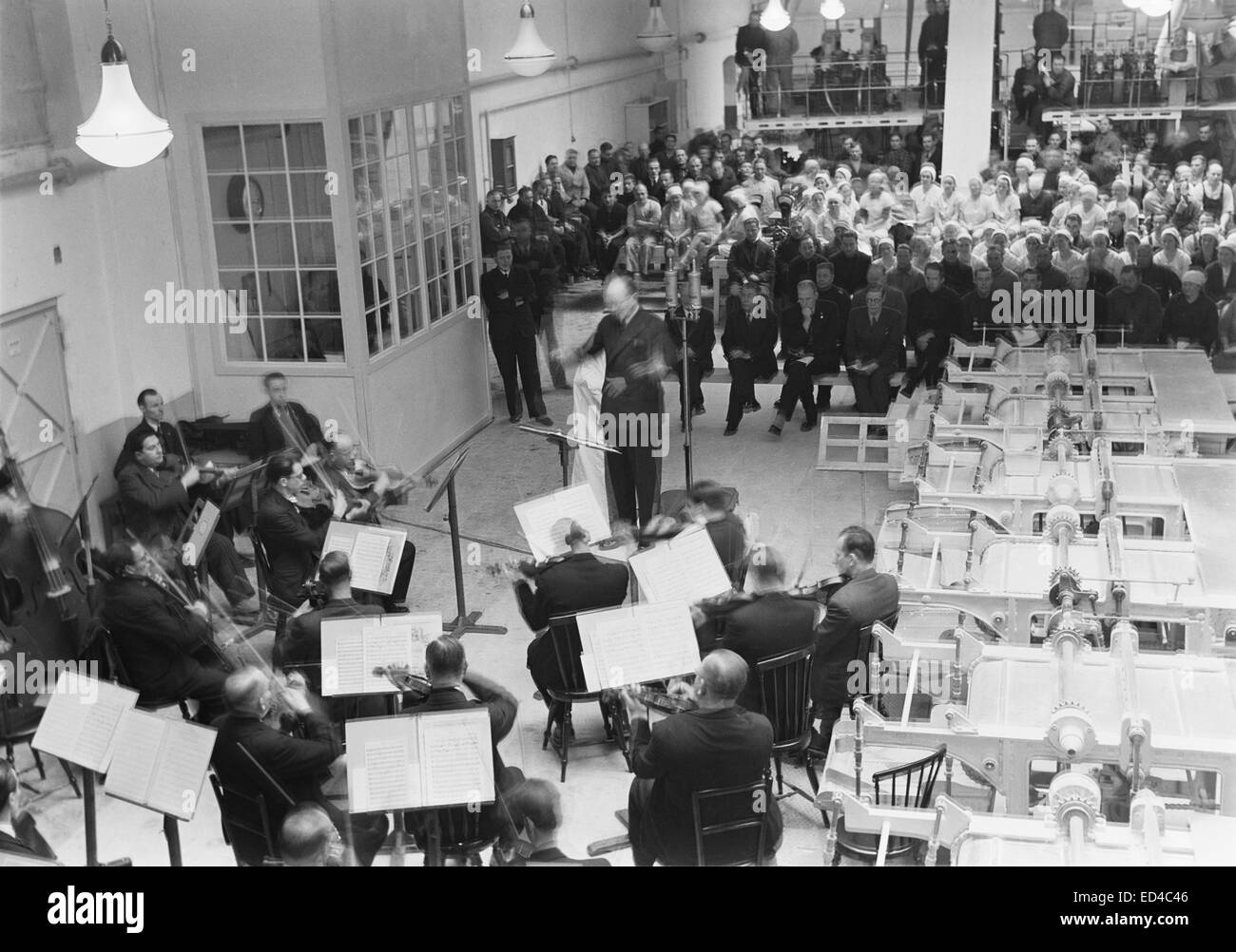 Finnish Radio Symphony Orchestra playing at a sugar factory, Töölö, Helsinki, 1944. Stock Photo