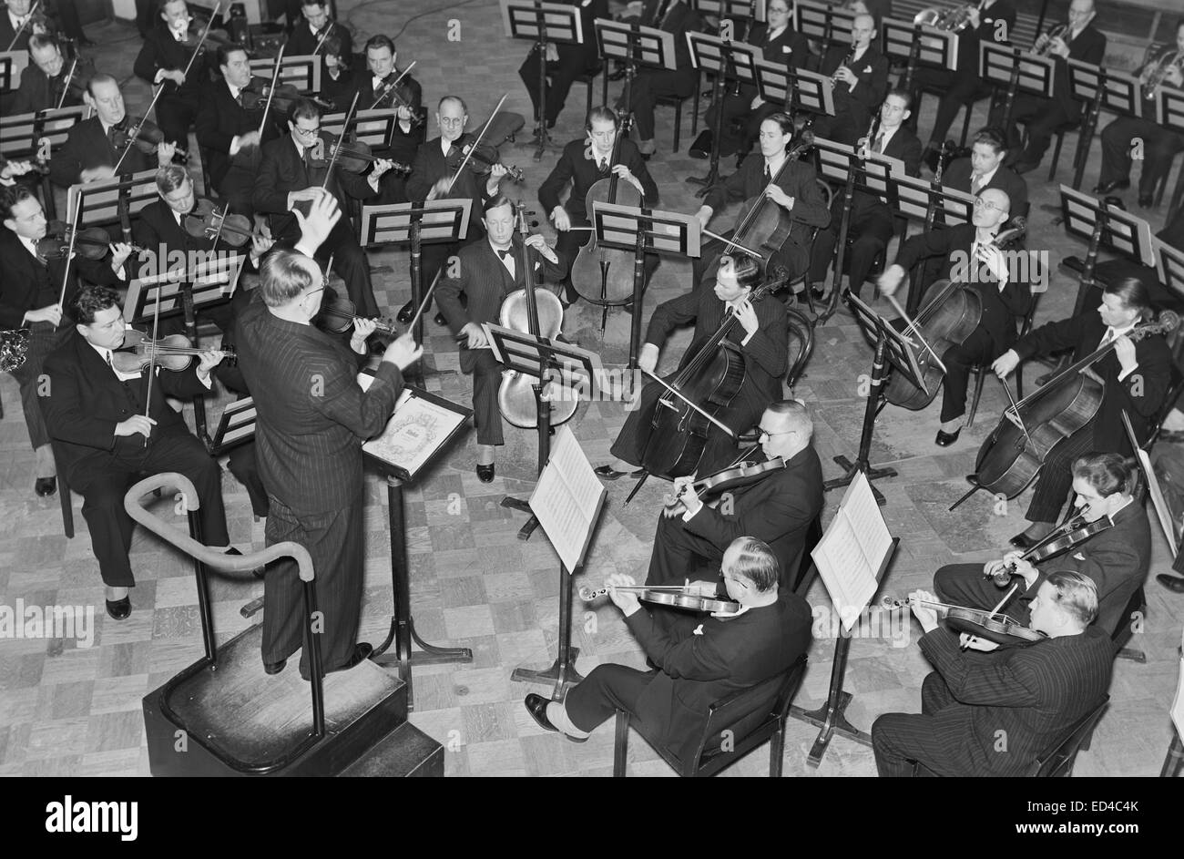 The Finnish Radio Symphony Orchestra at a live broadcast transmitted to the US, 1939. Stock Photo