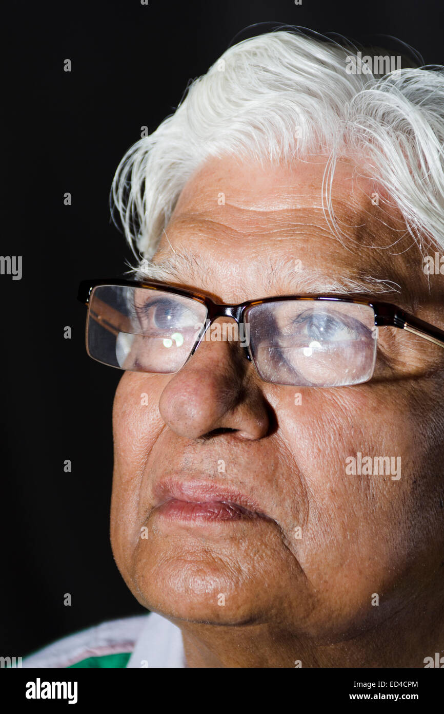 1 indian Old man Stress thinking Stock Photo
