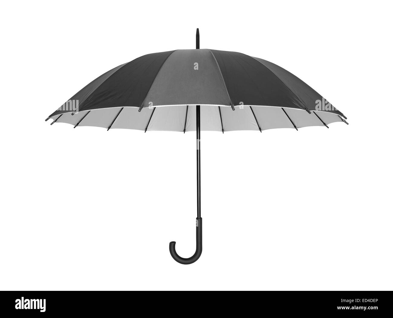 Open black umbrella isolated on white with clipping path Stock Photo