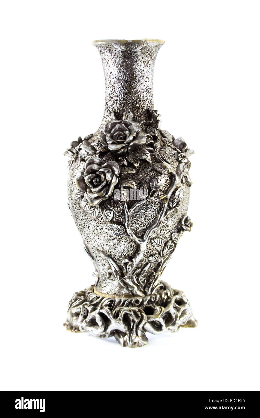 Decorative silver metal vase isolated on white Stock Photo Alamy