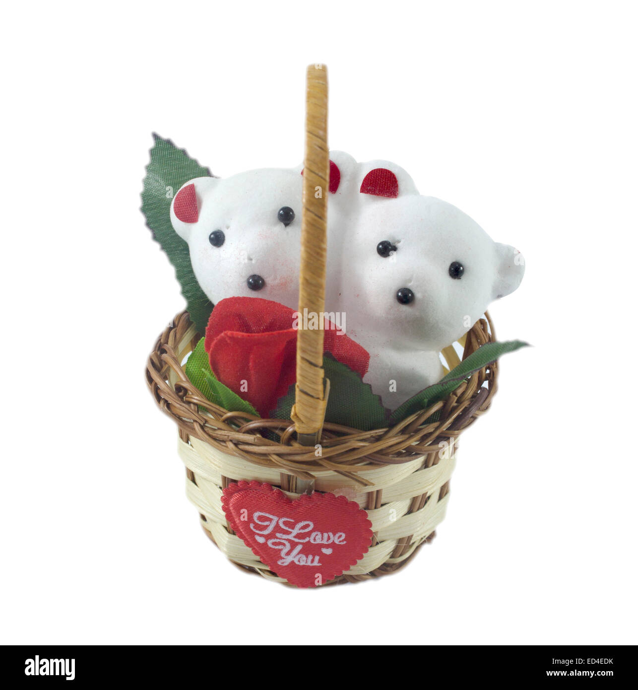 A cute white teddy bears with with rose in basket Stock Photo - Alamy