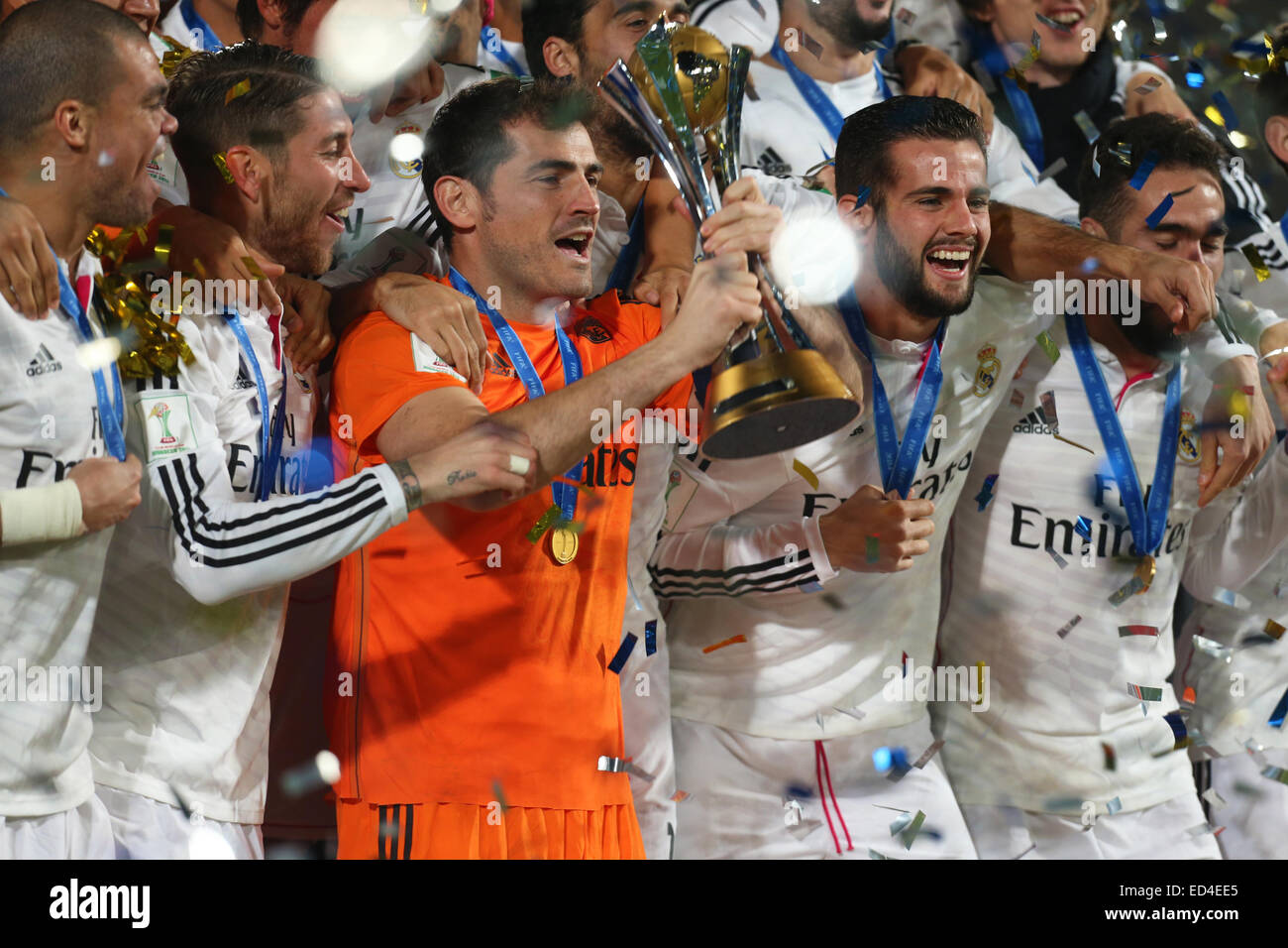 Marrakesh, Morocco. 20th Dec, 2014. FIFA World Club Cup. Final. Real Madrid versus San Lorenzo. Real Madrid goalkeeper Iker Casillas celebrate with his team after their final win. © Action Plus Sports/Alamy Live News Stock Photo