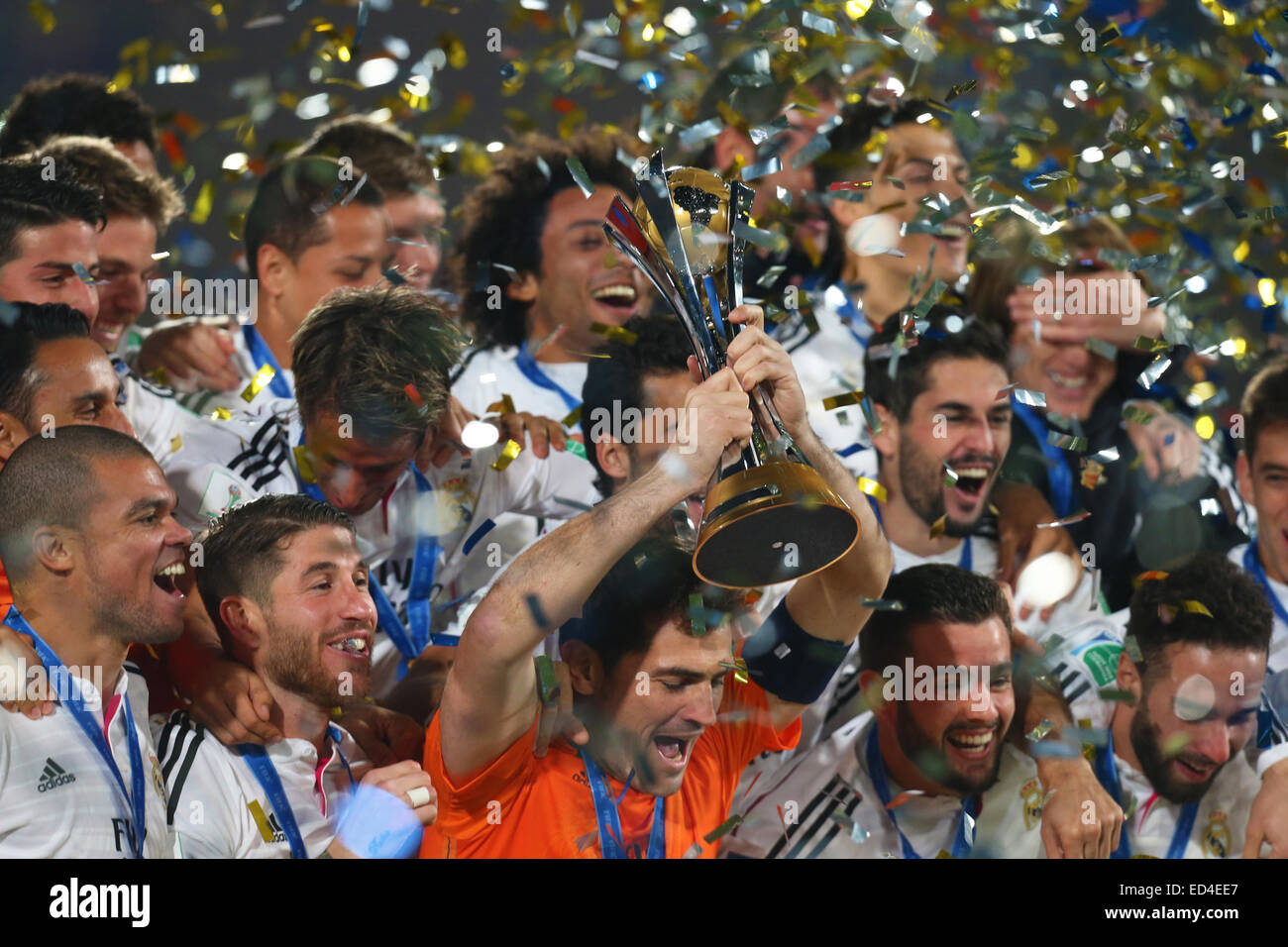 Marrakesh, Morocco. 20th Dec, 2014. FIFA World Club Cup. Final. Real Madrid versus San Lorenzo. Real Madrid goalkeeper Iker Casillas celebrate with his team after their final win. © Action Plus Sports/Alamy Live News Stock Photo