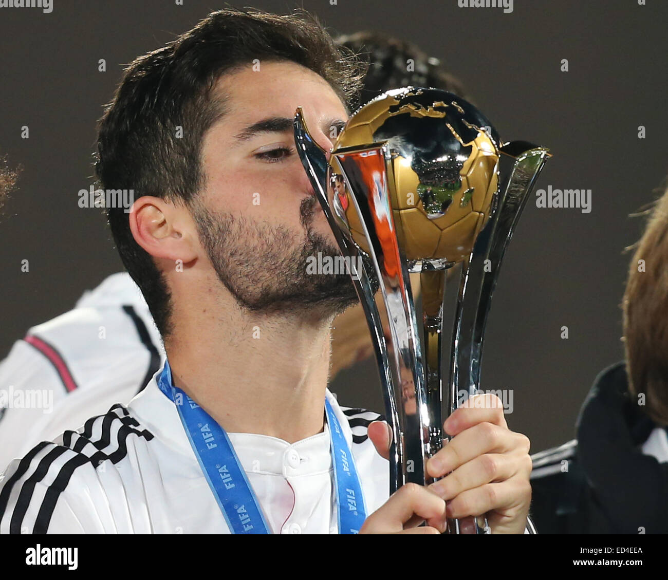 Marrakesh, Morocco. 20th Dec, 2014. FIFA World Club Cup. Final. Real Madrid versus San Lorenzo. Real Madrid midfielder Isco kisses the trophy after their final win. © Action Plus Sports/Alamy Live News Stock Photo