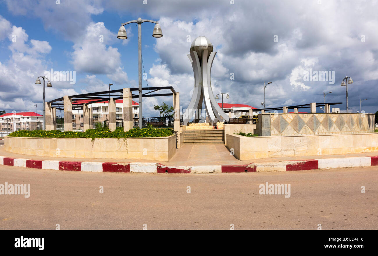 Monument on roundabout in the President home town of Mongomo, Equatorial Guinea in Africa Stock Photo