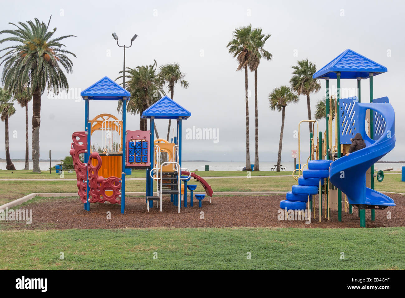 Children's playground at Seawolf Park on Pelican Island, Galveston, Texas. Stock Photo